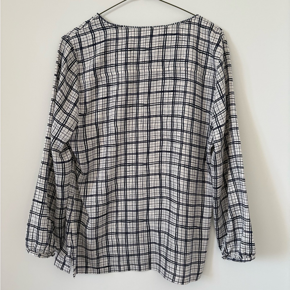 J. Crew navy blue plaid long sleeve blouse M - Picture 3 of 5